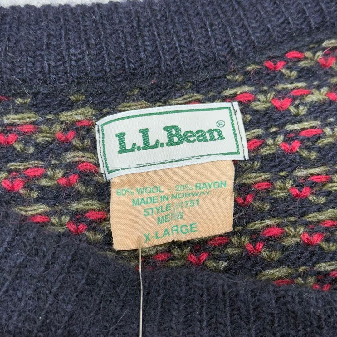 古着 エルエルビーン ノルウェー製 バーズアイニット セーター ネイビー レッド