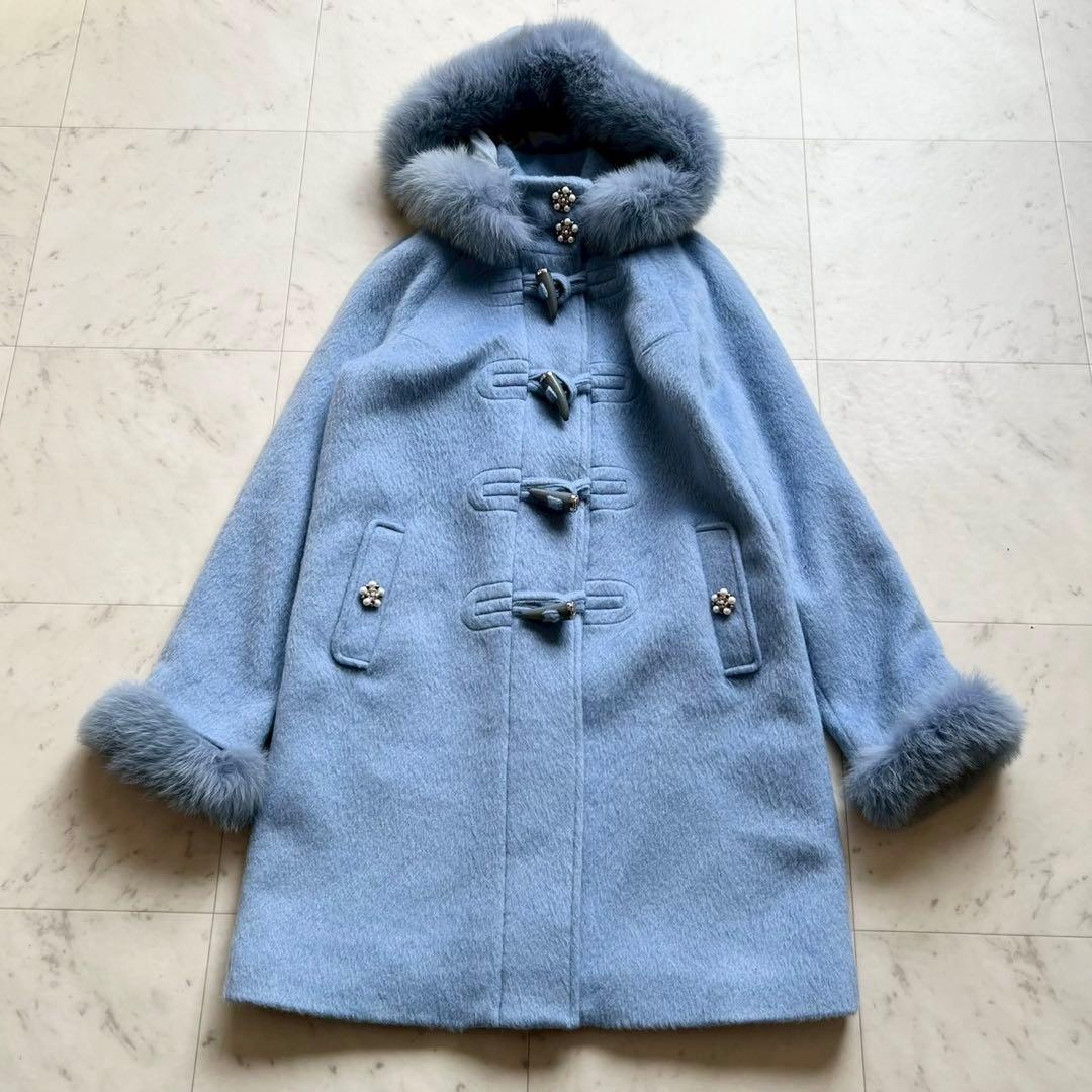 AUSTIN REED フォックスファー モヘヤ混シャギーダッフルコート 40