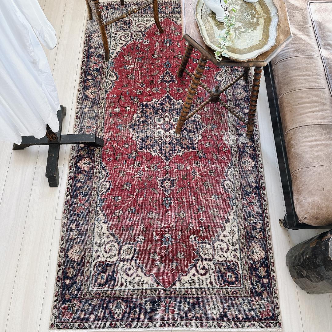 トルコ ヴィンテージラグ A126 ダークレッド ネイビー ターコイズブルー