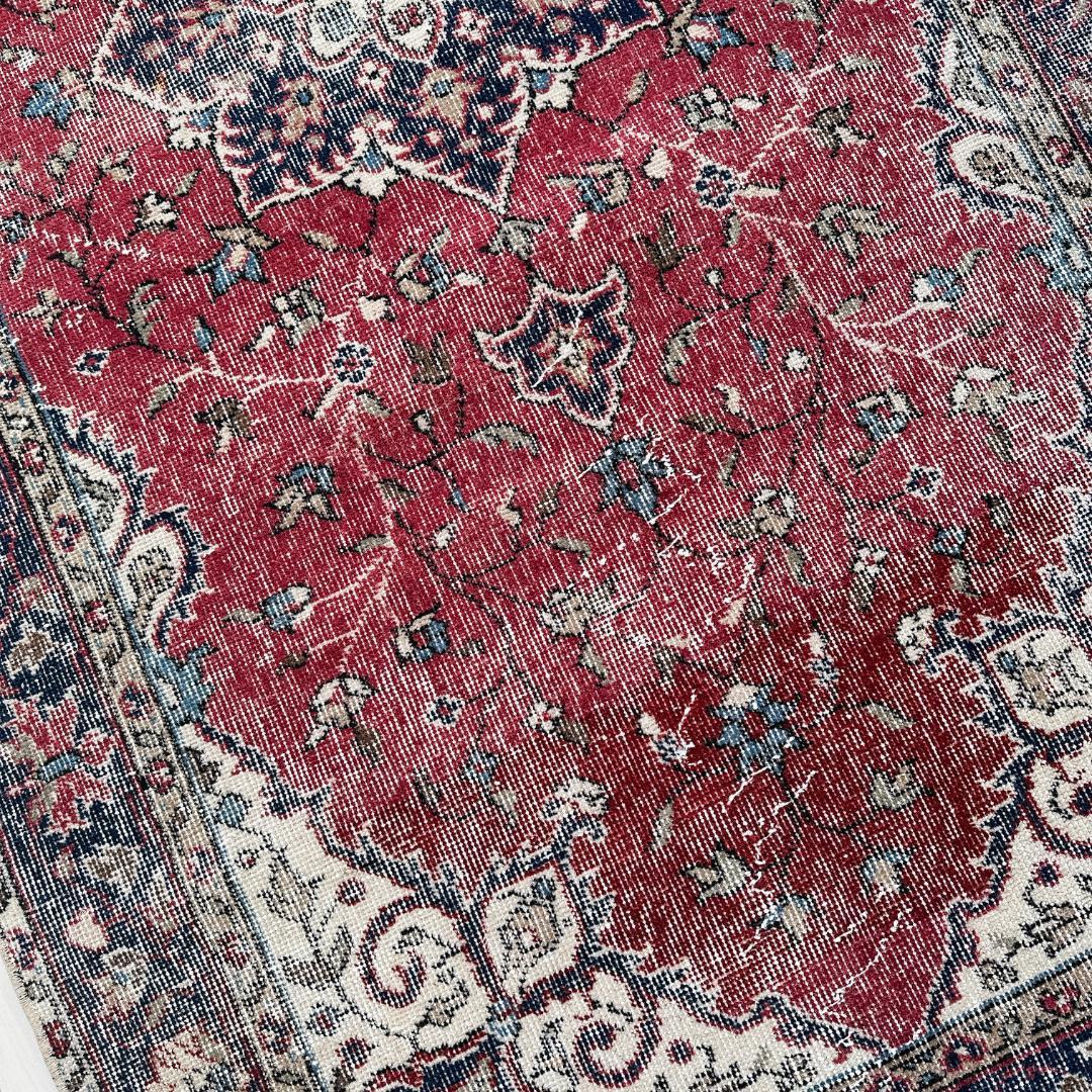 トルコ ヴィンテージラグ A126 ダークレッド ネイビー ターコイズブルー