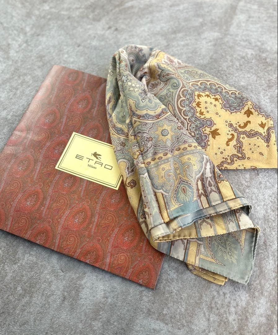 【美品】ETRO／エトロ シルク 大判ストール ・ショール　大判サイズ133cm