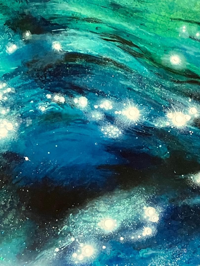 絵画　ハンドメイド　レジンコート　避暑　創作一点物　水辺　クールダウン　抽象