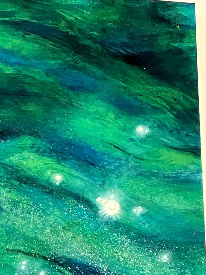 絵画　ハンドメイド　レジンコート　避暑　創作一点物　水辺　クールダウン　抽象