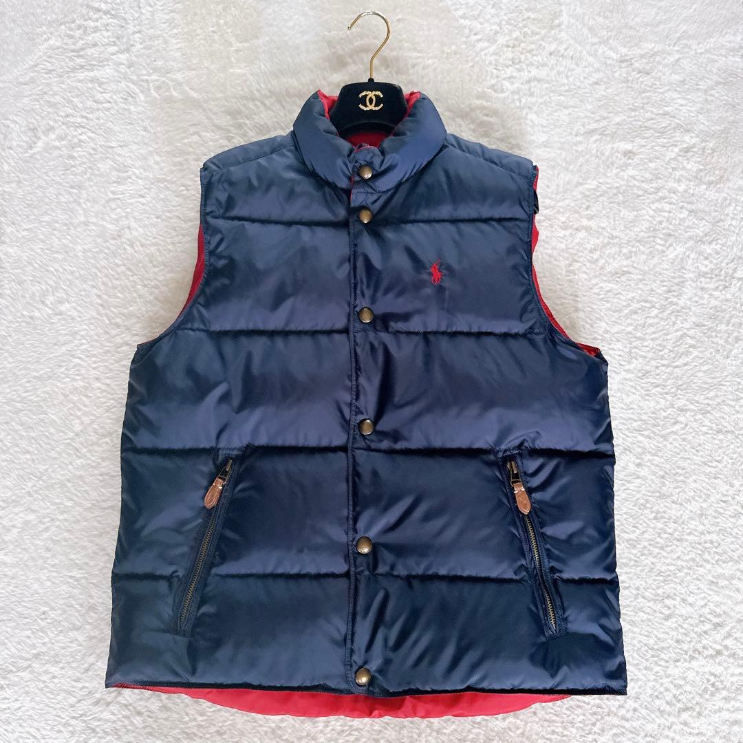 【ポロラルフローレン】ダウンベスト リバーシブル Mサイズ ネイビー レッド