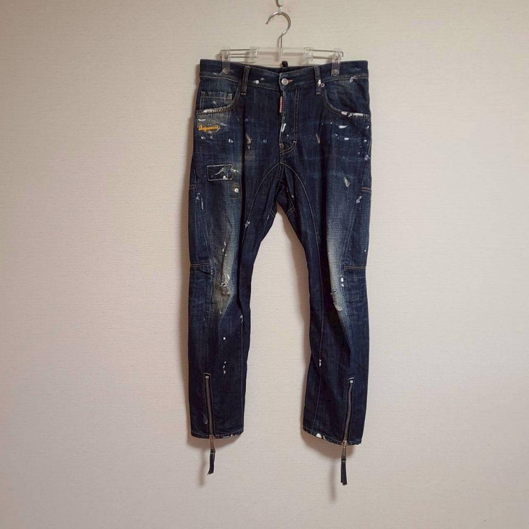 ディースクエアード デニム バイカーパンツ ペイント ダメージ加工 ジーンズ