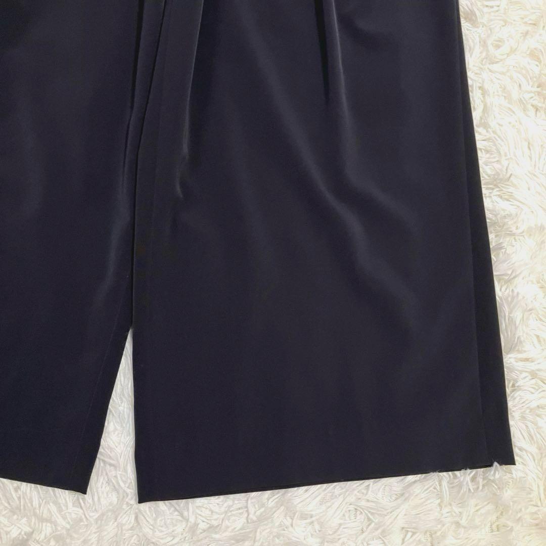 自由区 洗える ストレッチ セットアップ ワイドパンツ ノーカラー 黒 40