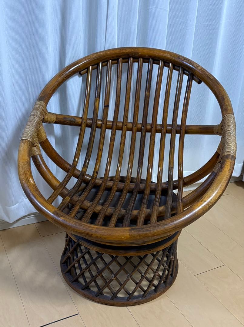 【昭和レトロ】ラタン回転チェア 円形 藤家具 ヴィンテージ　アジアン