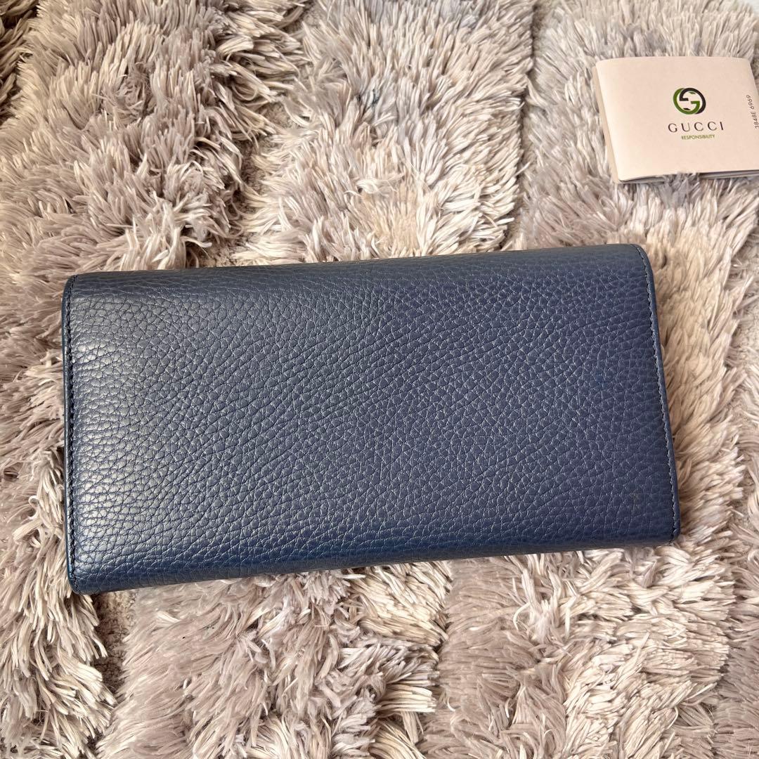 極美品✨GUCCI スウィング　長財布　シボレザー　くすみネイビー　メンズ