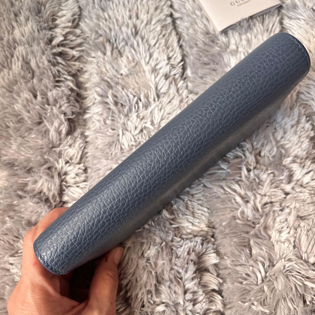 極美品✨GUCCI スウィング　長財布　シボレザー　くすみネイビー　メンズ