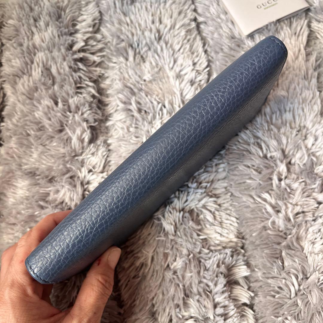 極美品✨GUCCI スウィング　長財布　シボレザー　くすみネイビー　メンズ