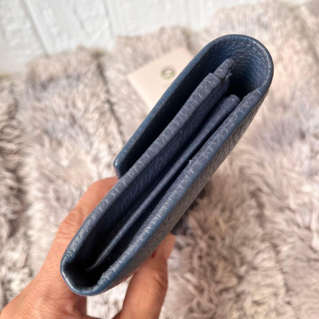 極美品✨GUCCI スウィング　長財布　シボレザー　くすみネイビー　メンズ