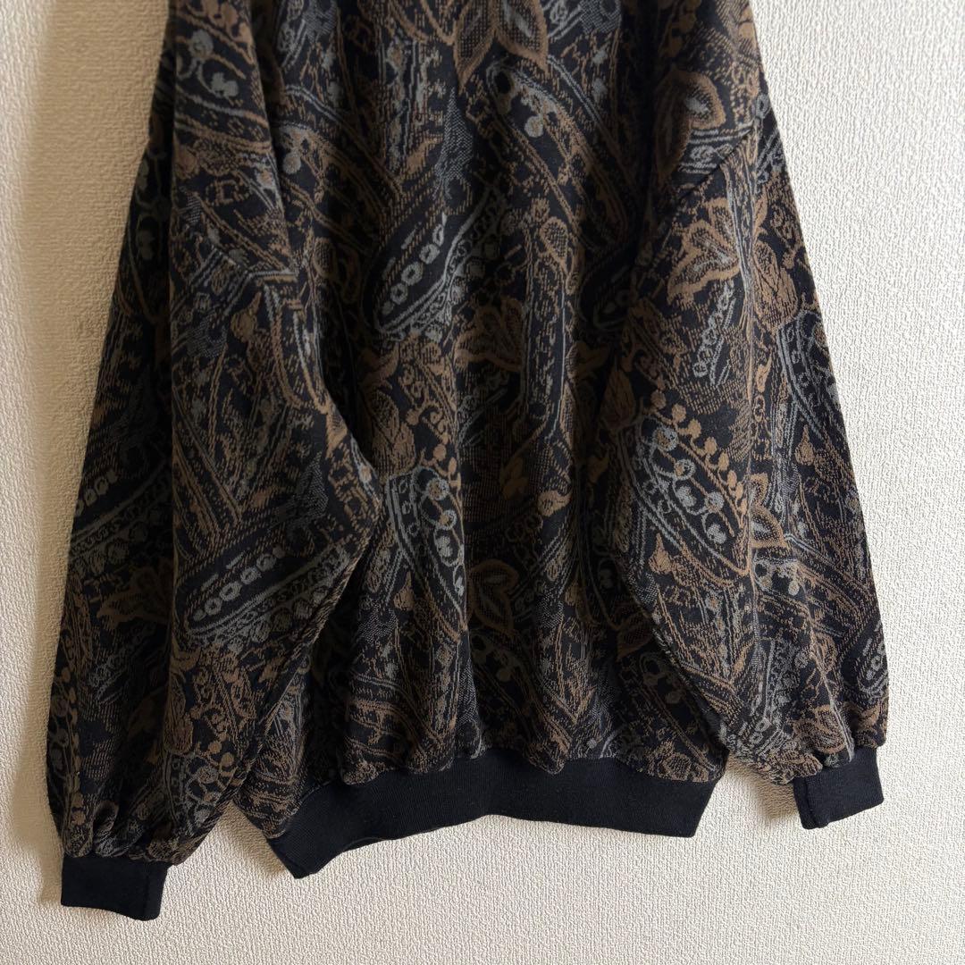 ポロニット　幾何学模様　ボタニカル　総柄　ハーフボタン　襟袖裾切替　レトロ　古着