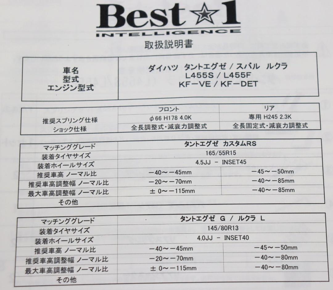 ミラ・ムーブ LA100・LA600 L575 L175　 Best☆i 車高調