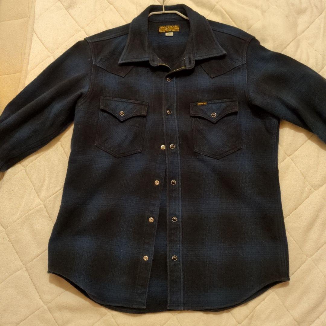 IRON HEART ダークブルー チェック柄 シャツ L