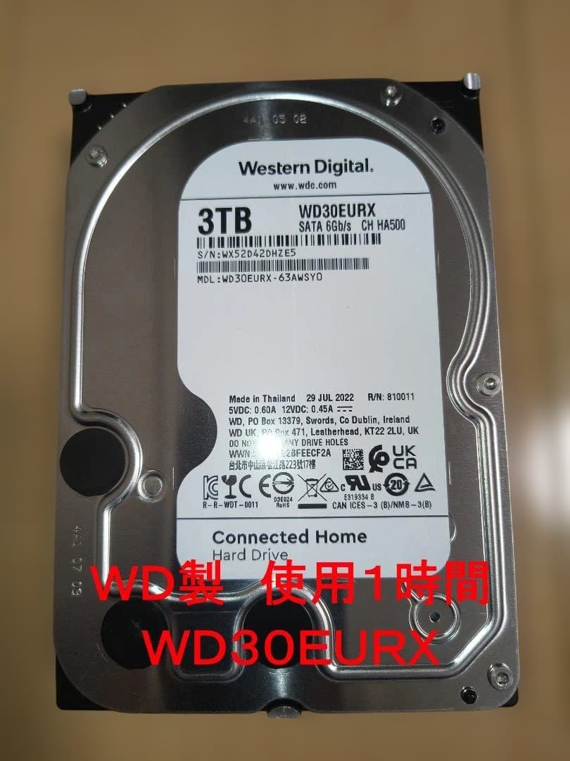 ほぼ新品 WD30EURX 3TB 3.5インチ内蔵HDD 使用時間1時間