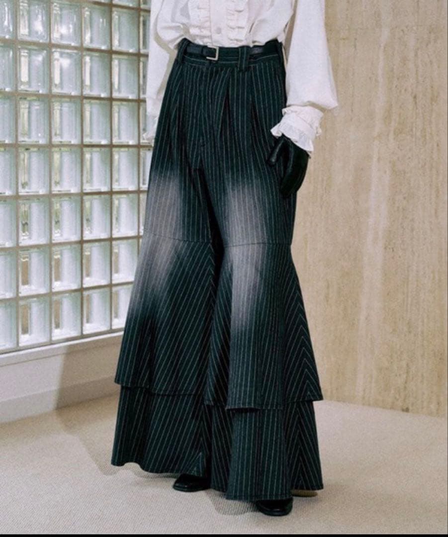 【seyto】 サイズ1 / ストライプレイヤードデニムフレアデニムパンツ