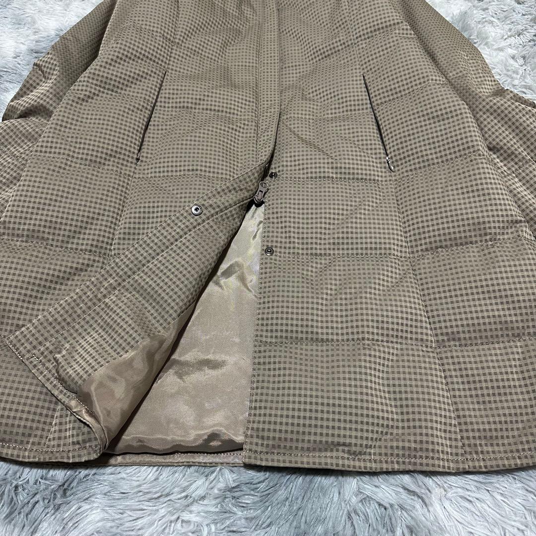 【ジャンニロジュディチェ】ロングダウンコート ベージュ チェック柄 L【極美品】