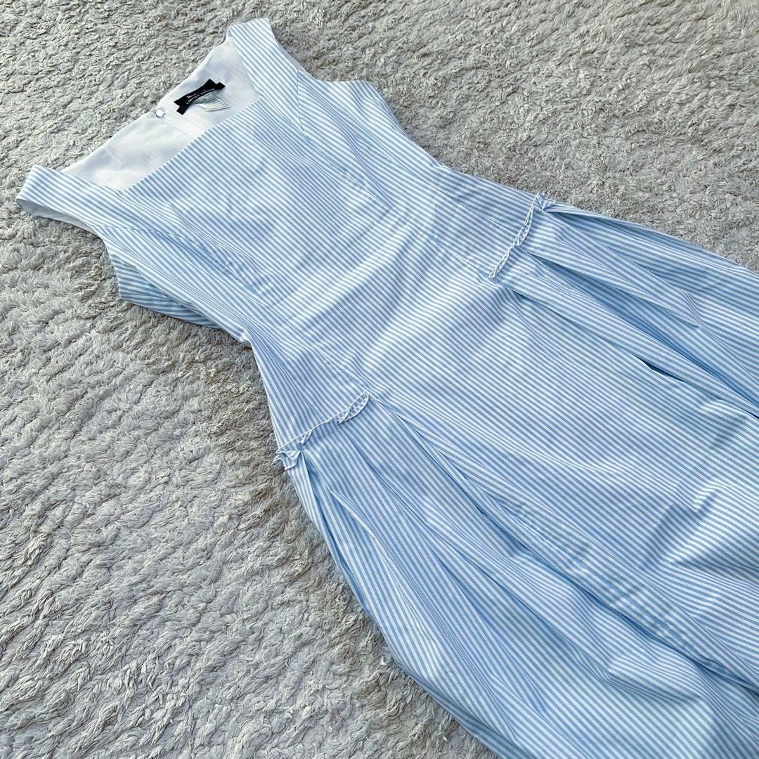 ルネ：限定カラー【ストライプ柄／フレア×バルーン】タック＆プリーツ•ワンピース