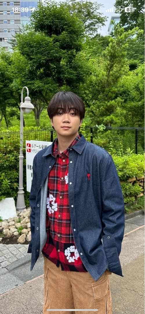 AMI PARIS デニムシャツ ハートロゴ ワンポイント インディゴ