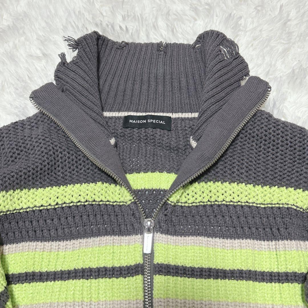 メゾンスペシャル Front Zip Mesh Border Knitwear