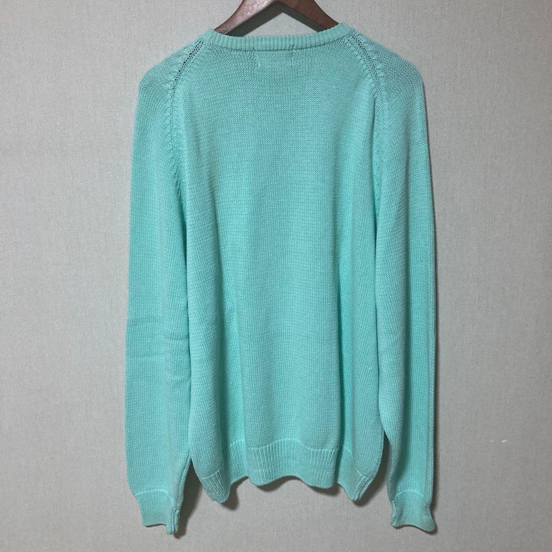 希少 80s エディーバウアー 黒タグ コットンニット XL ティファニーブルー