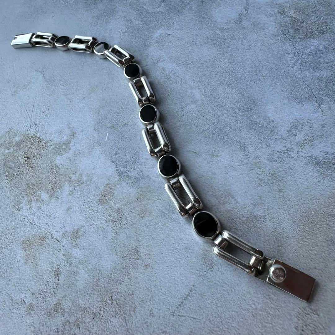 ヴィンテージ オニキスリンクブレスレット シルバー925 メキシコ製