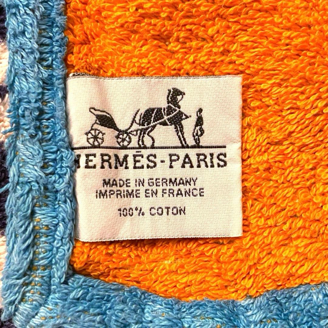 美品 エルメス ビーチタオル ラグ 玄関マット ロープ柄　海 夏 マリンブルー