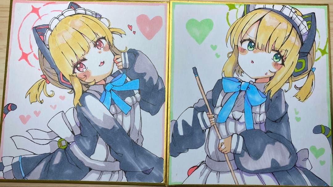 鉄*ト様 ブルアカ メイドミドリ ファンアート 色紙