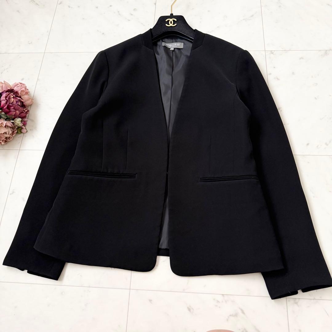 人気❤️ユナイテッドアローズ　パンツスーツ　ノーカラージャケット　ブラック　L