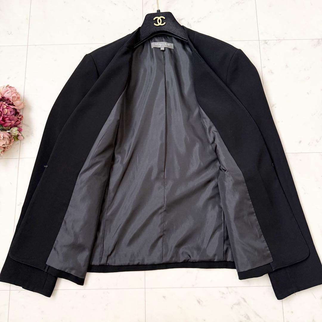 人気❤️ユナイテッドアローズ　パンツスーツ　ノーカラージャケット　ブラック　L