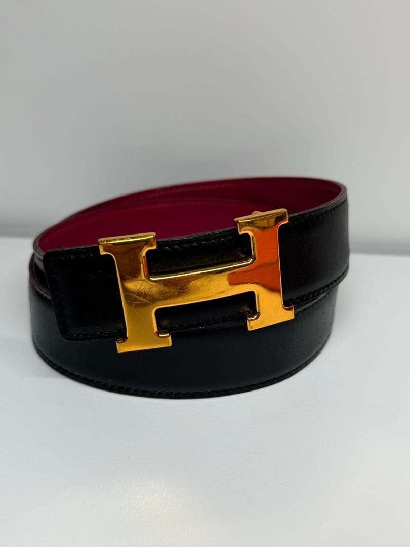 HERMES レザー ベルト ブラック/レッド