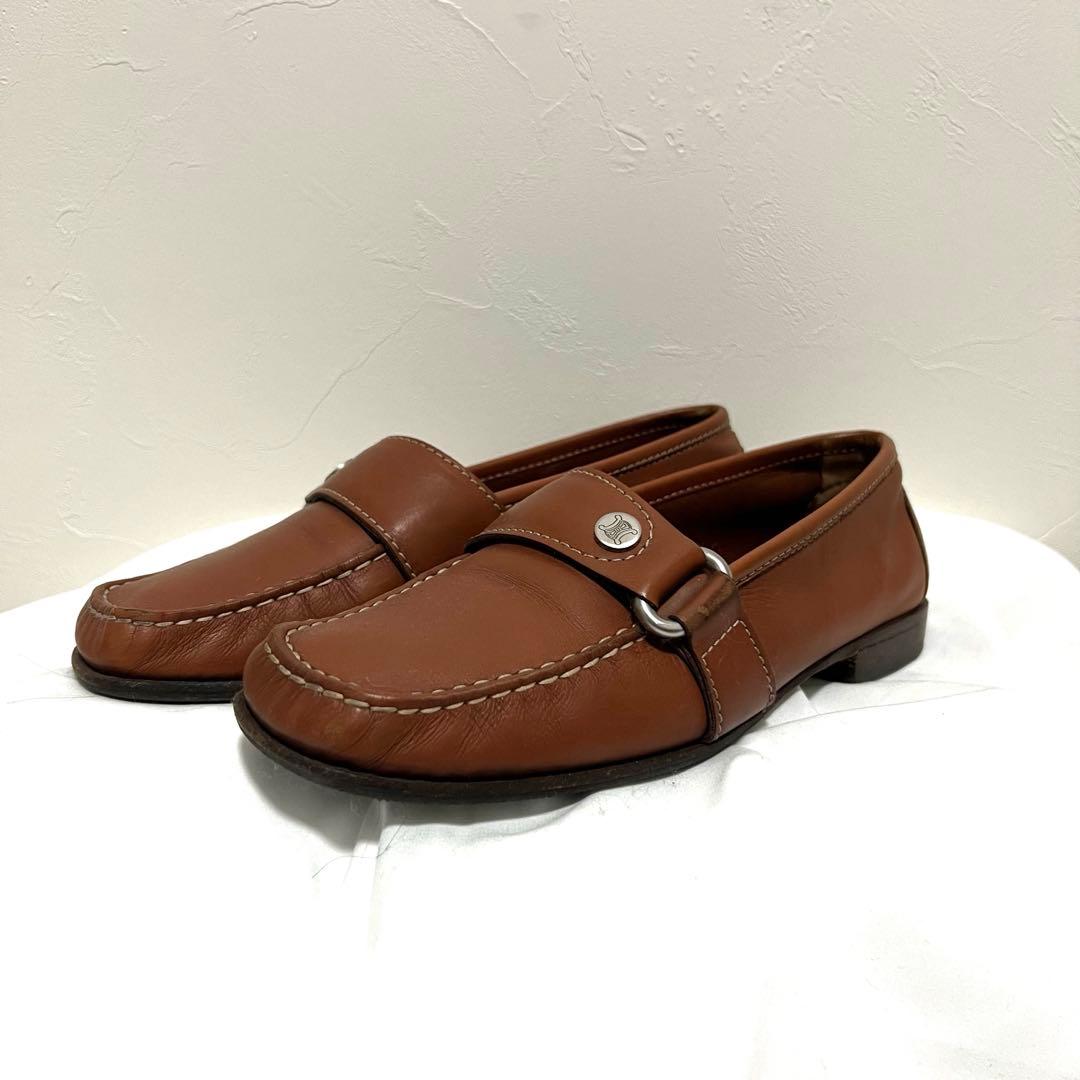vintage old Celine セリーヌ レザー ローファー バックル