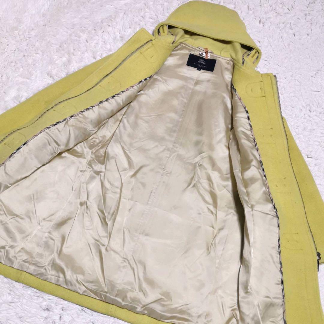 美品 M バーバリー ウール ダッフル コート 黄 38 フード トグルボタン