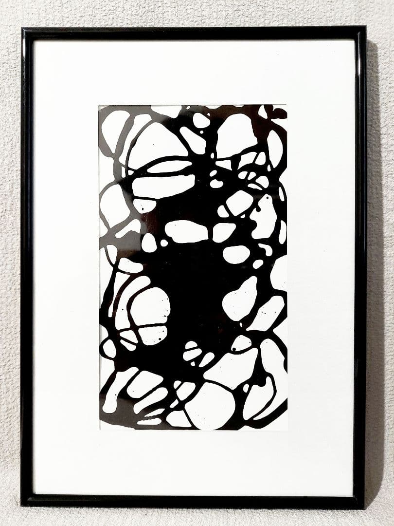 ★モダンアート★現代アート　抽象画　モノクロ　インテリア　原画　A4　フレーム付