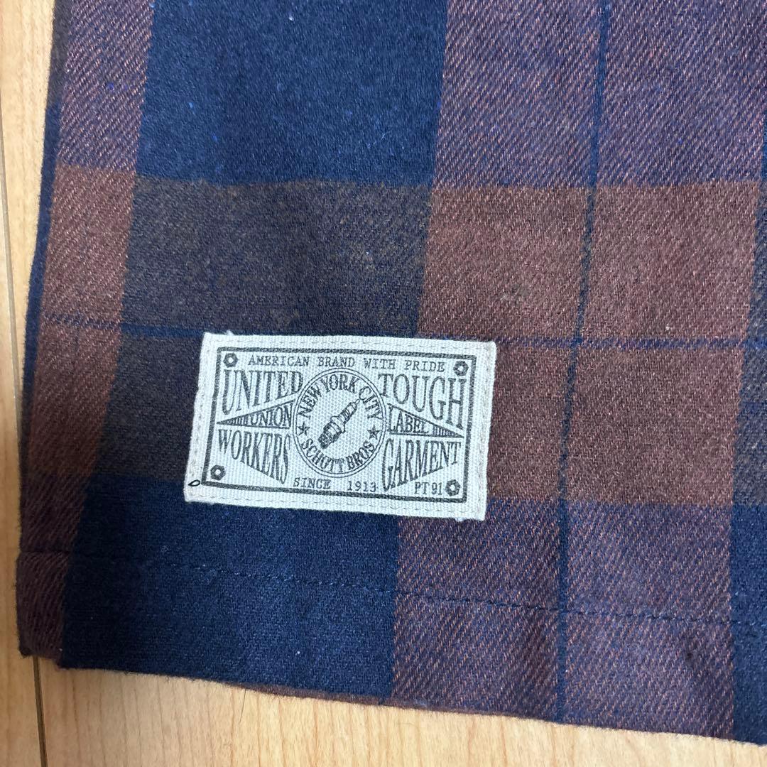 Schott XL 長袖シャツ ブラウン・ネイビーチェック