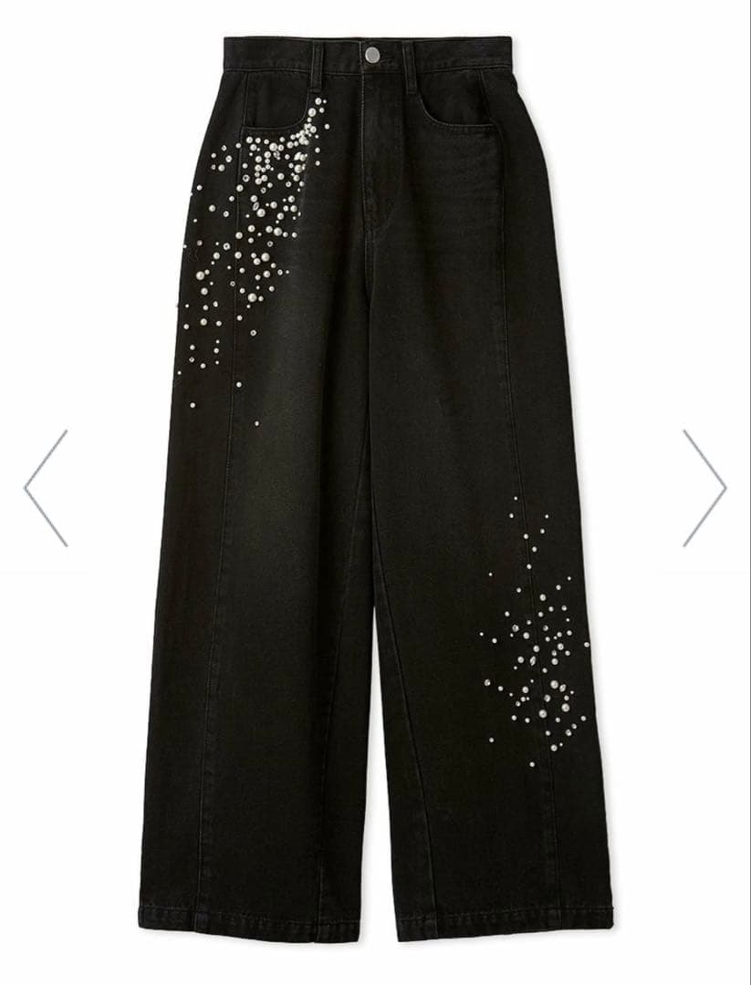 ハイウエストビジューデニム