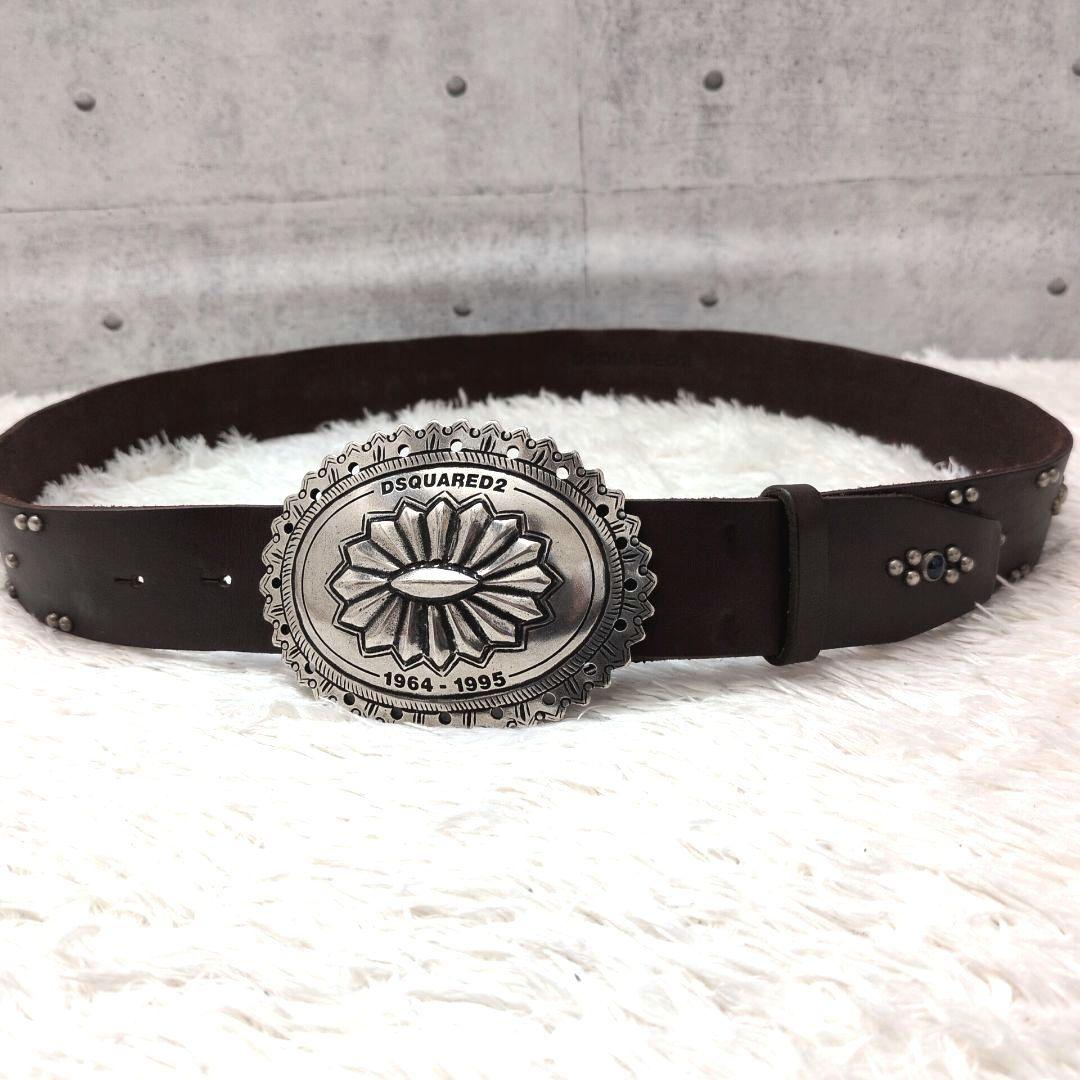 【激レア 極美品】ディースクエアード　レザーベルト　スタッズ　コンチョバックル
