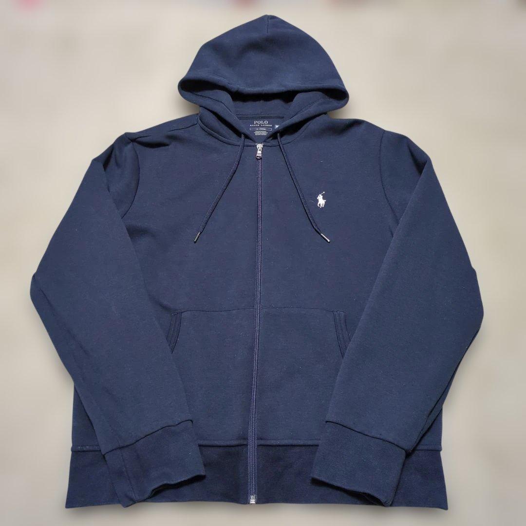 大人気　ポロラルフローレン　ダブルニット フルジップフーディ　ネイビー　M