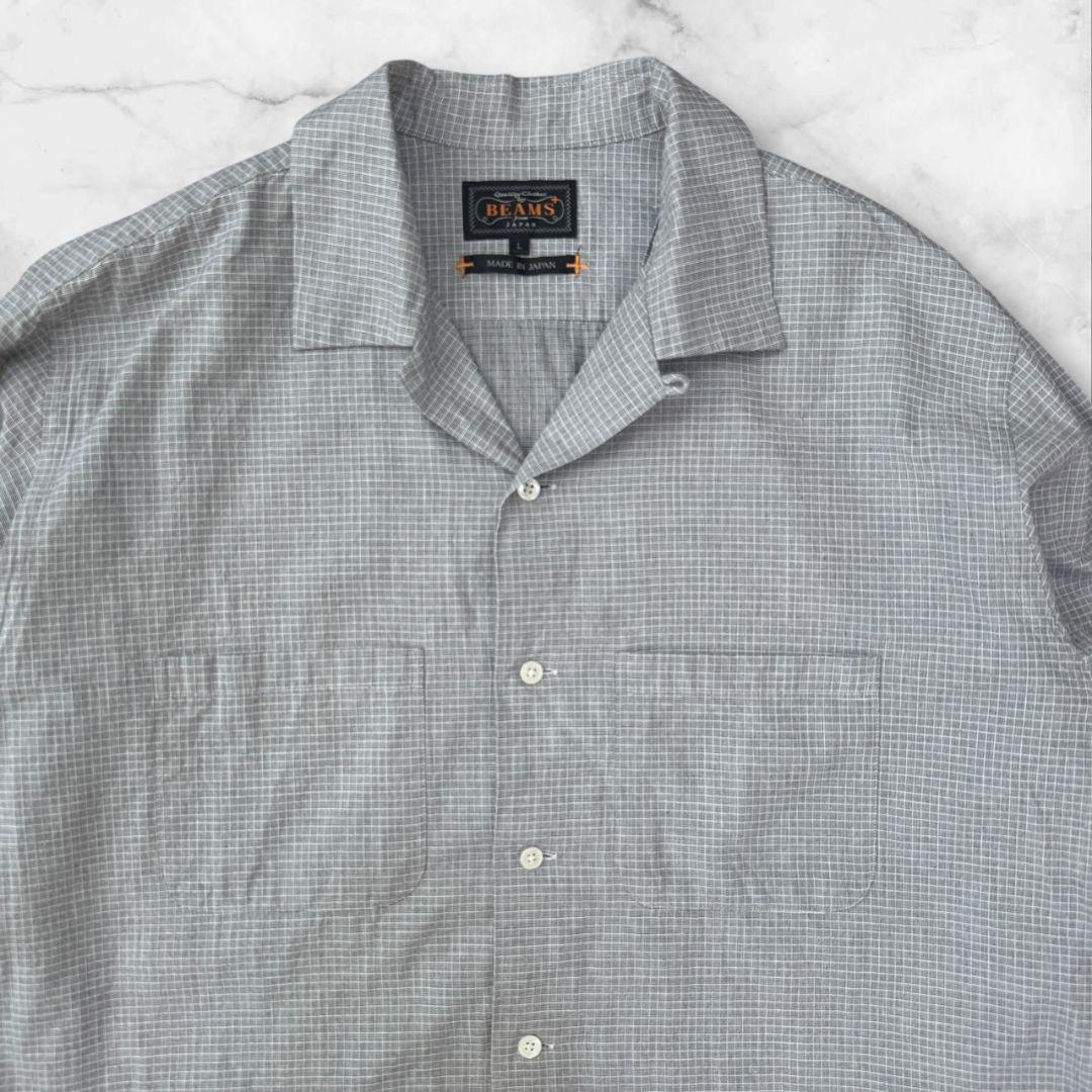 BEAMS+ オープンカラー チェックシャツ グレー 日本製