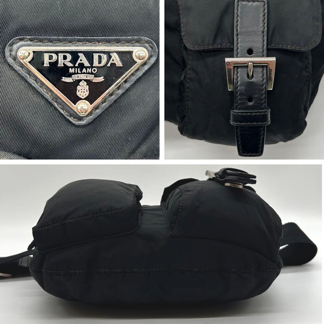 【新型 美品】PRADA プラダ ボディバッグ テスートナイロン 三角ロゴ 黒