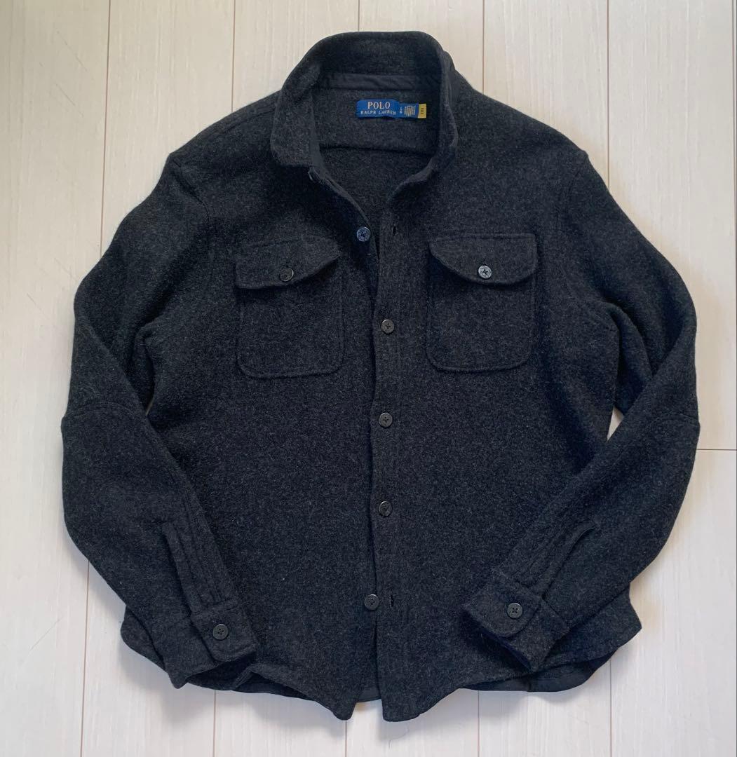 ラルフローレン シャツジャケット L ウール グレーミリタリー NAVY RRL