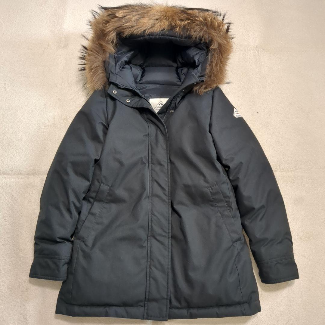 極美品 ピレネックス ボルドー ダウンジャケット ラクーンファー ブラック 38