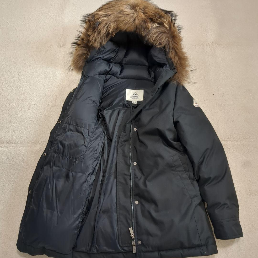 極美品 ピレネックス ボルドー ダウンジャケット ラクーンファー ブラック 38