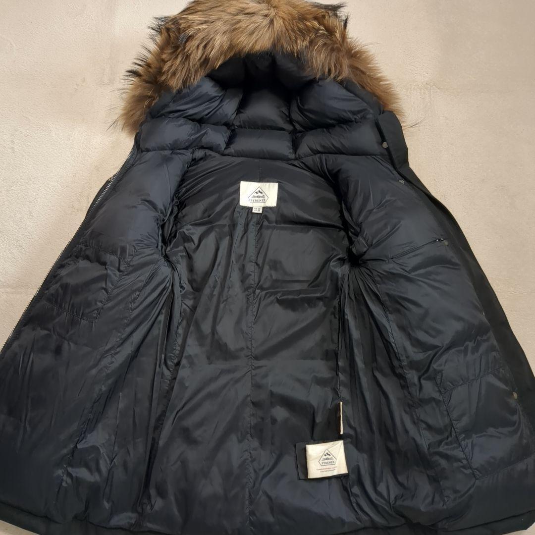 極美品 ピレネックス ボルドー ダウンジャケット ラクーンファー ブラック 38