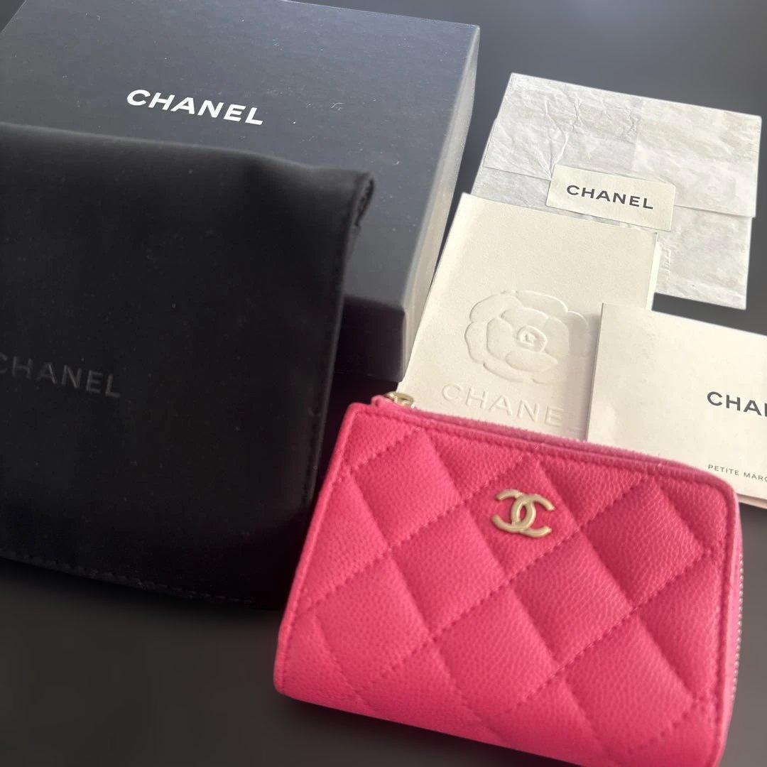 レシートあり CHANEL シャネル スモールウォレット 三つ折り ピンク