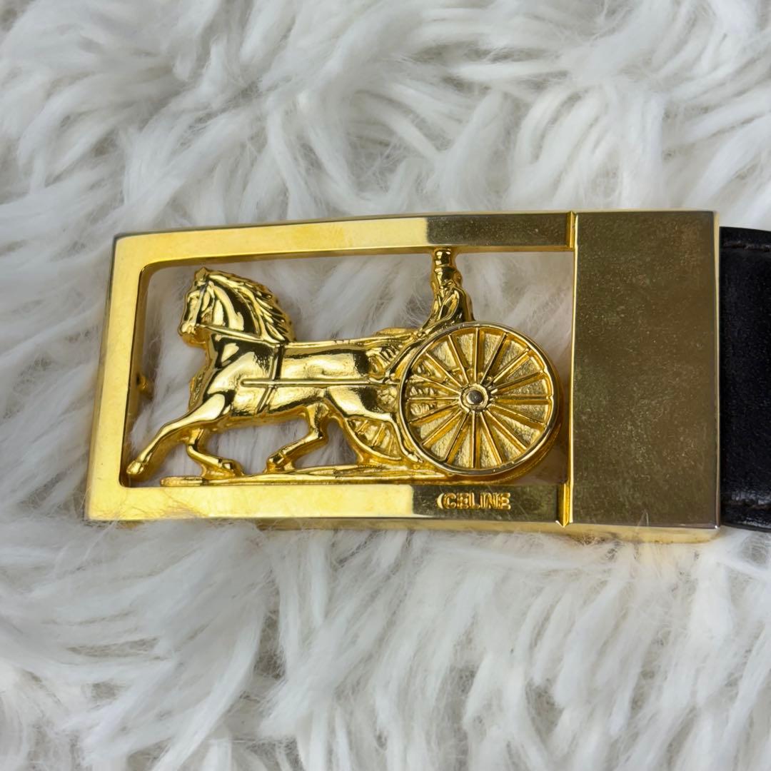 【美品】セリーヌ　CELINE　ベルト　バックル　馬車金具　金　レザー