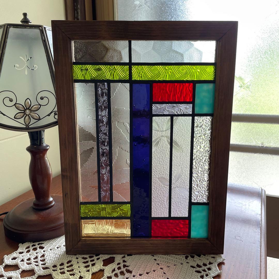 ステンドグラス　パネル　昭和レトロ　ガラス引き戸