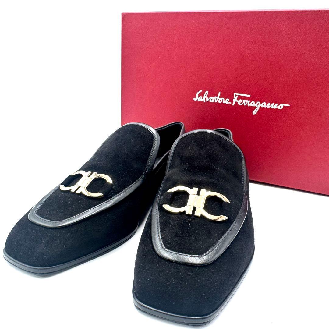 Ferragamo ガンチーニ スエード オペラシューズ ブラック 22cm