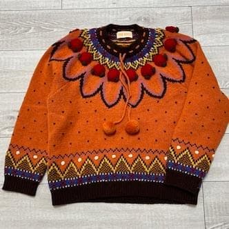 ピンクハウス✨薔薇 モチーフ 手編み 厚手ニット ドット ウール