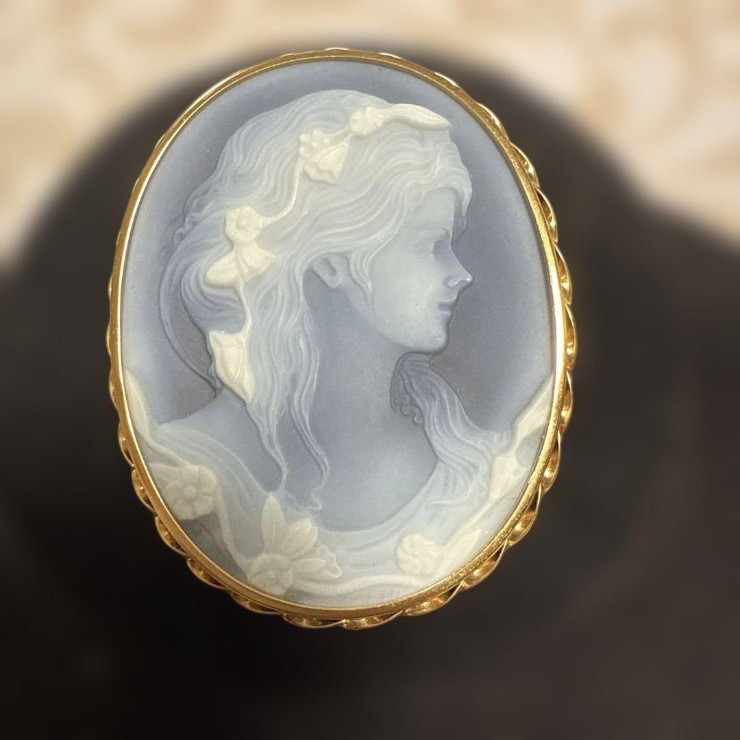 2WAY K18 YG カメオ ブローチ ペンダントトップ